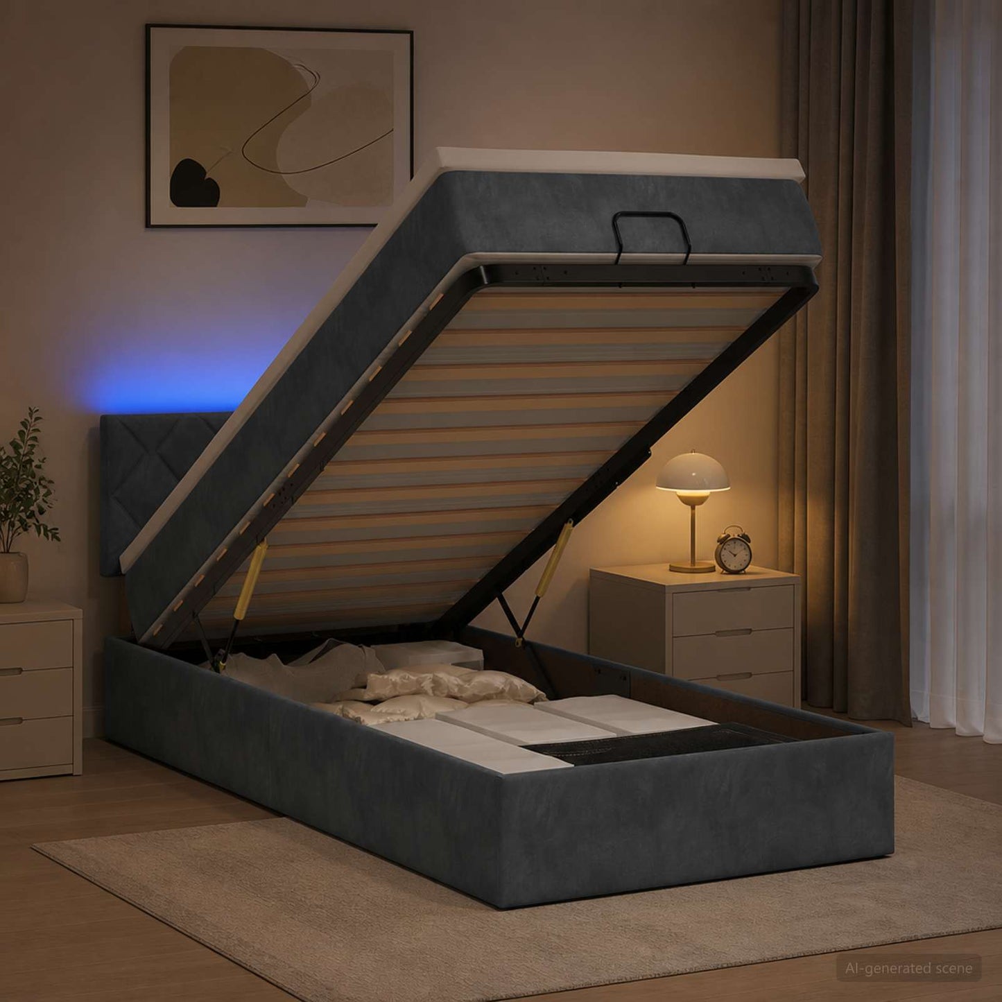 Ottoman-Bett mit Matratze und LED Dunkelgrau 80 x 200 cm Samt