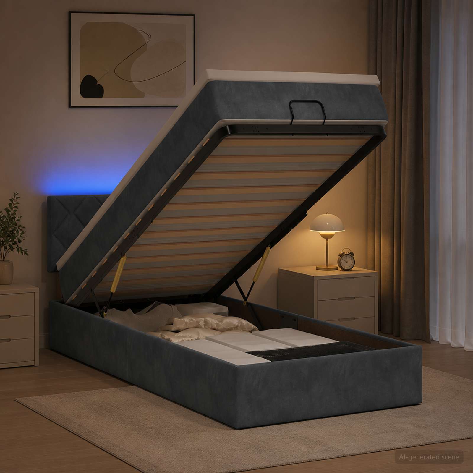 Ottoman-Bett mit Matratze und LED Dunkelgrau 80 x 200 cm Samt
