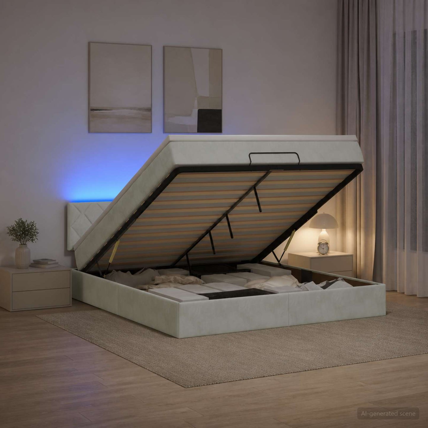 Ottoman-Bett mit Matratze und LED Hellgrau 140 x 190 cm Samt