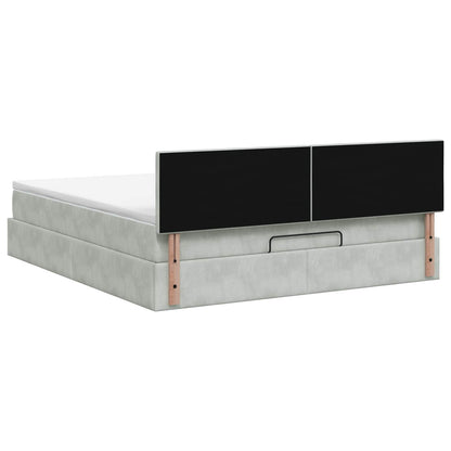 Ottoman-Bett mit Matratze und LED Hellgrau 180 x 200 cm Samt