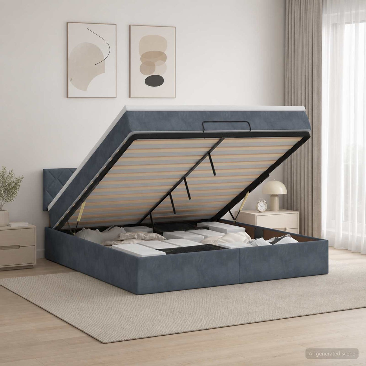 Ottoman Bett mit Matratze Dunkelgrau 160 x 200 cm Samt