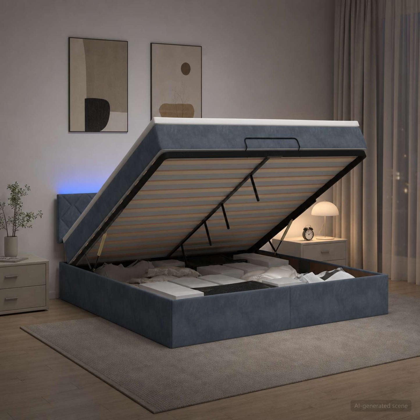 Ottoman-Bett mit Matratze und LED Dunkelgrau 180 x 200 cm Samt