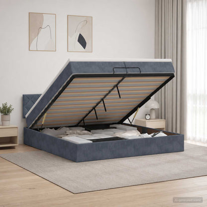 Ottoman-Bett mit Matratze und LED Dunkelgrau 200 x 200 cm Samt