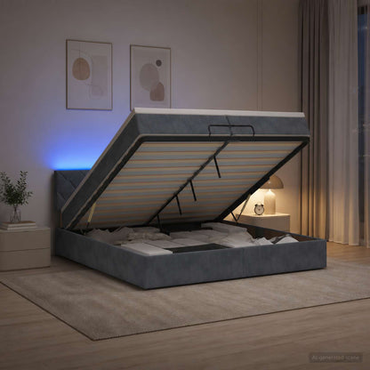 Ottoman-Bett mit Matratze und LED Dunkelgrau 200 x 200 cm Samt