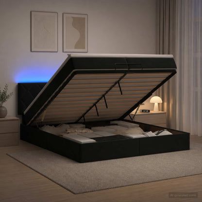 Ottoman-Bett mit Matratze und LED Schwarz 200 x 200 cm Samt