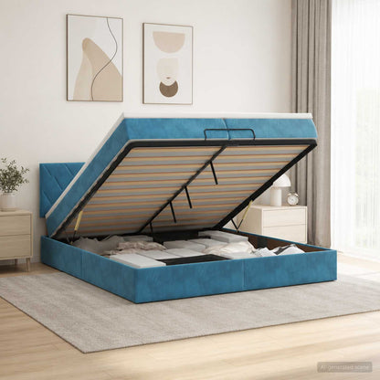 Ottoman Bett mit Matratze Dunkelblau 200 x 200 cm Samt