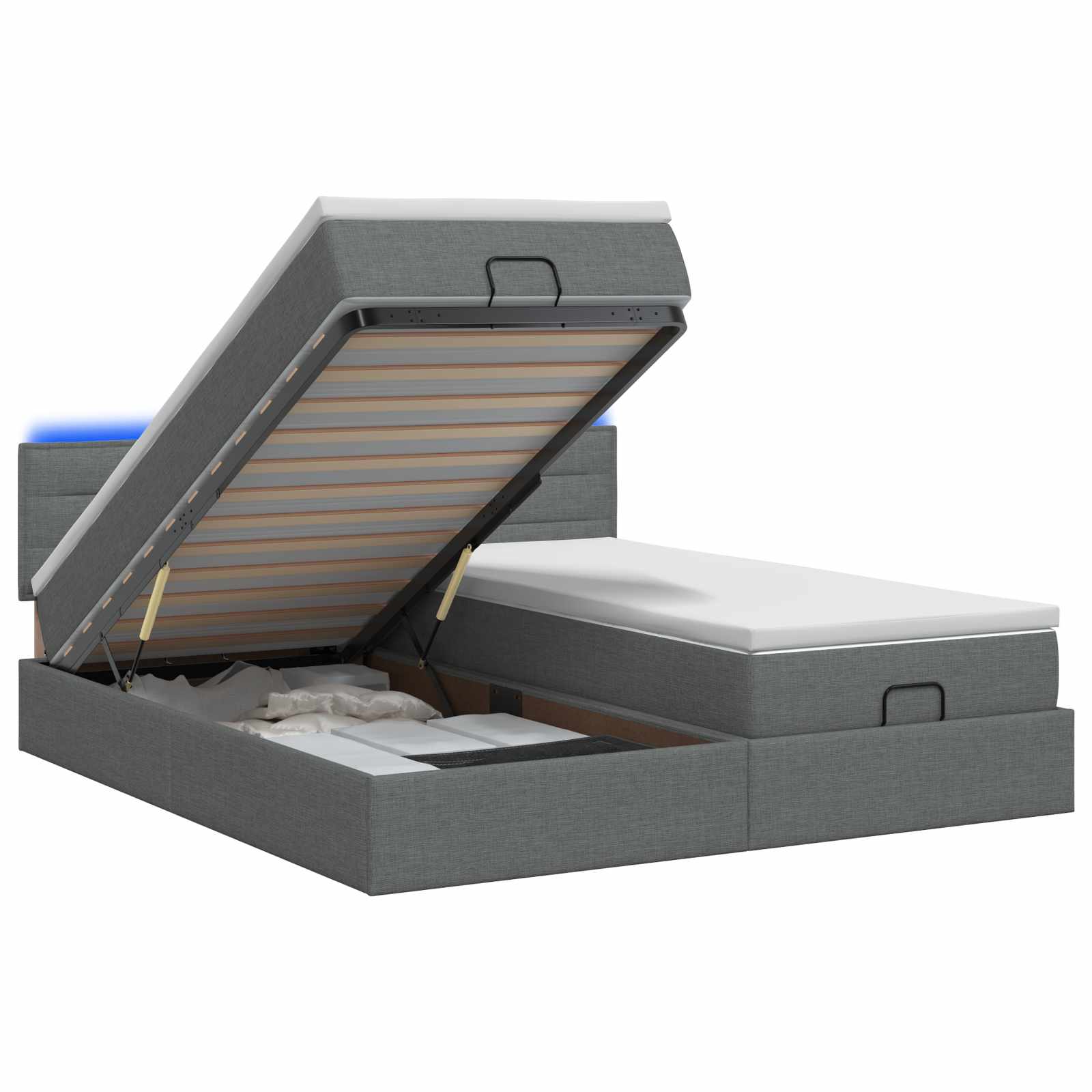 Ottoman-Bett mit Matratze und LED Dunkelgrau 160 x 200 cm Stoff