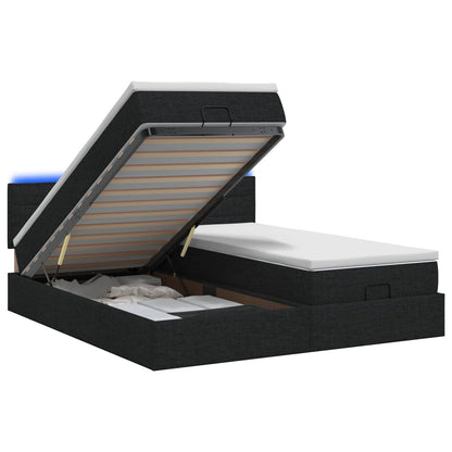 Ottoman-Bett mit Matratze und LED Schwarz 160 x 200 cm Stoff