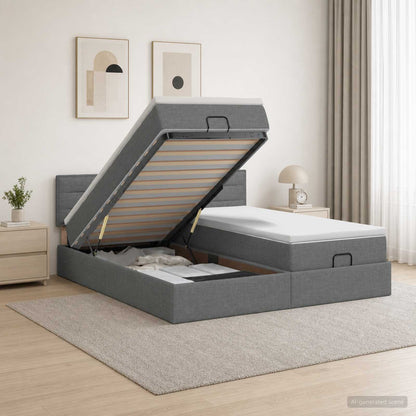 Ottoman Bett mit Matratze mit Kopfteil 2 stk. Dunkelgrau Stoff