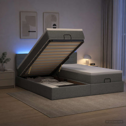 Ottoman-Bett mit Matratze und LED Dunkelgrau 160 x 200 cm Stoff