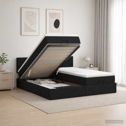 Ottoman Bett mit Matratze mit Kopfteil 2 stk. Schwarz Stoff