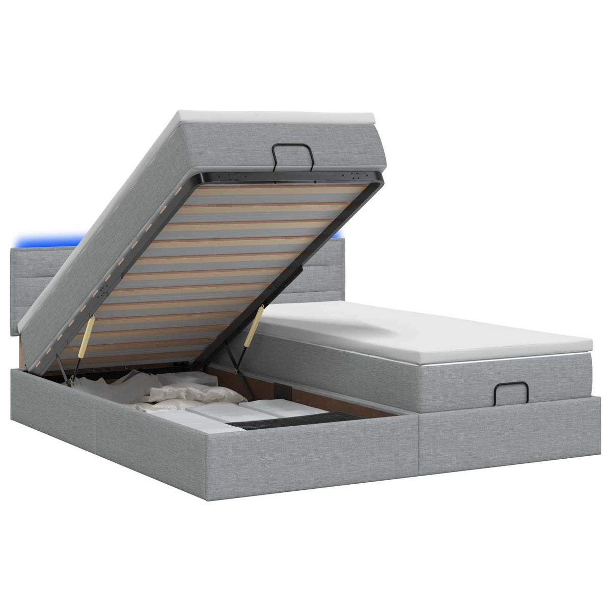 Ottoman-Bett mit Matratze und LED Hellgrau 200 x 200 cm Stoff
