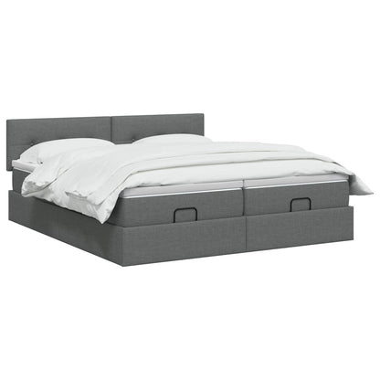 Ottoman-Bett mit Matratze und LED Dunkelgrau 160 x 200 cm Stoff