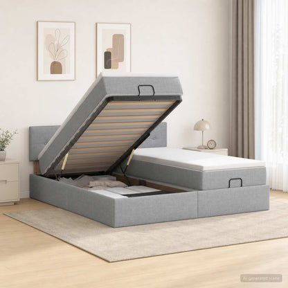 Ottoman-Bett mit Matratze und LED Hellgrau 180 x 200 cm Stoff