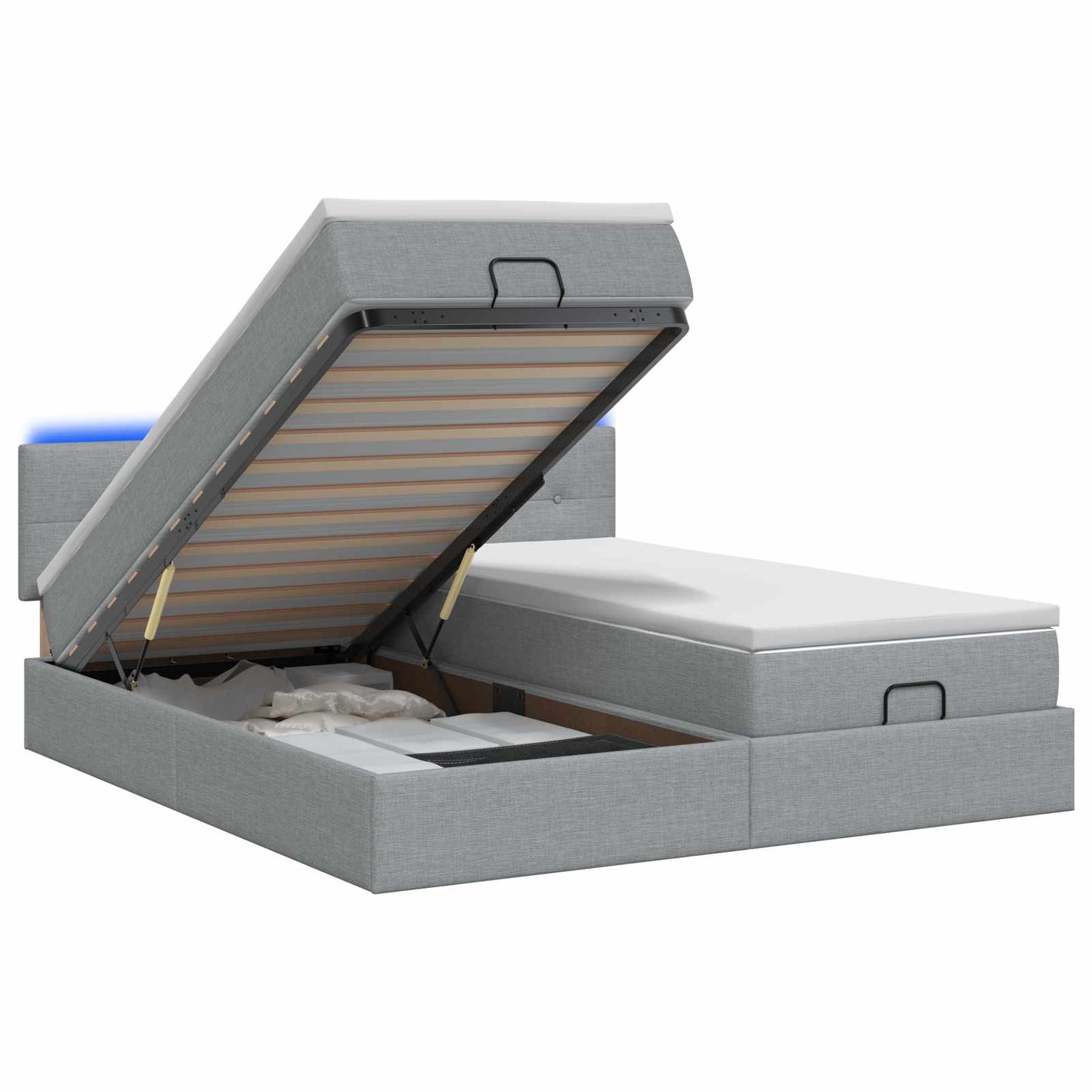 Ottoman-Bett mit Matratze und LED Hellgrau 180 x 200 cm Stoff