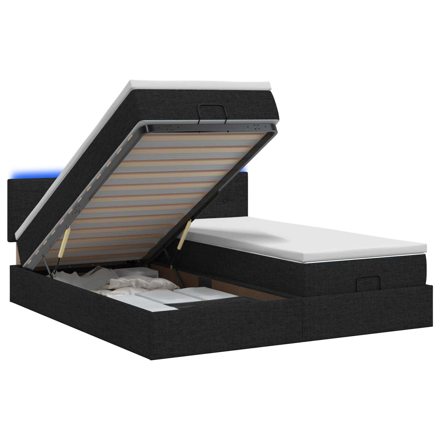 Ottoman-Bett mit Matratze und LED Schwarz 180 x 200 cm Stoff