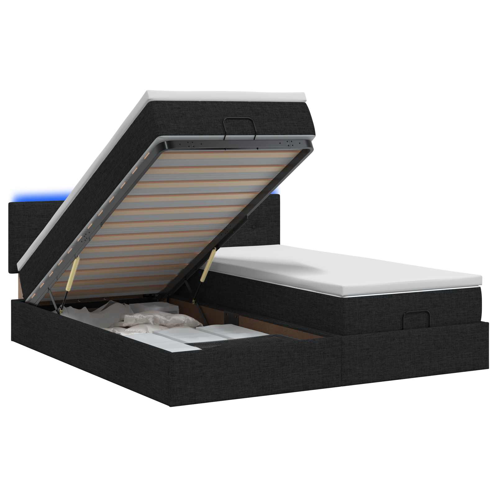 Ottoman-Bett mit Matratze und LED Schwarz 180 x 200 cm Stoff