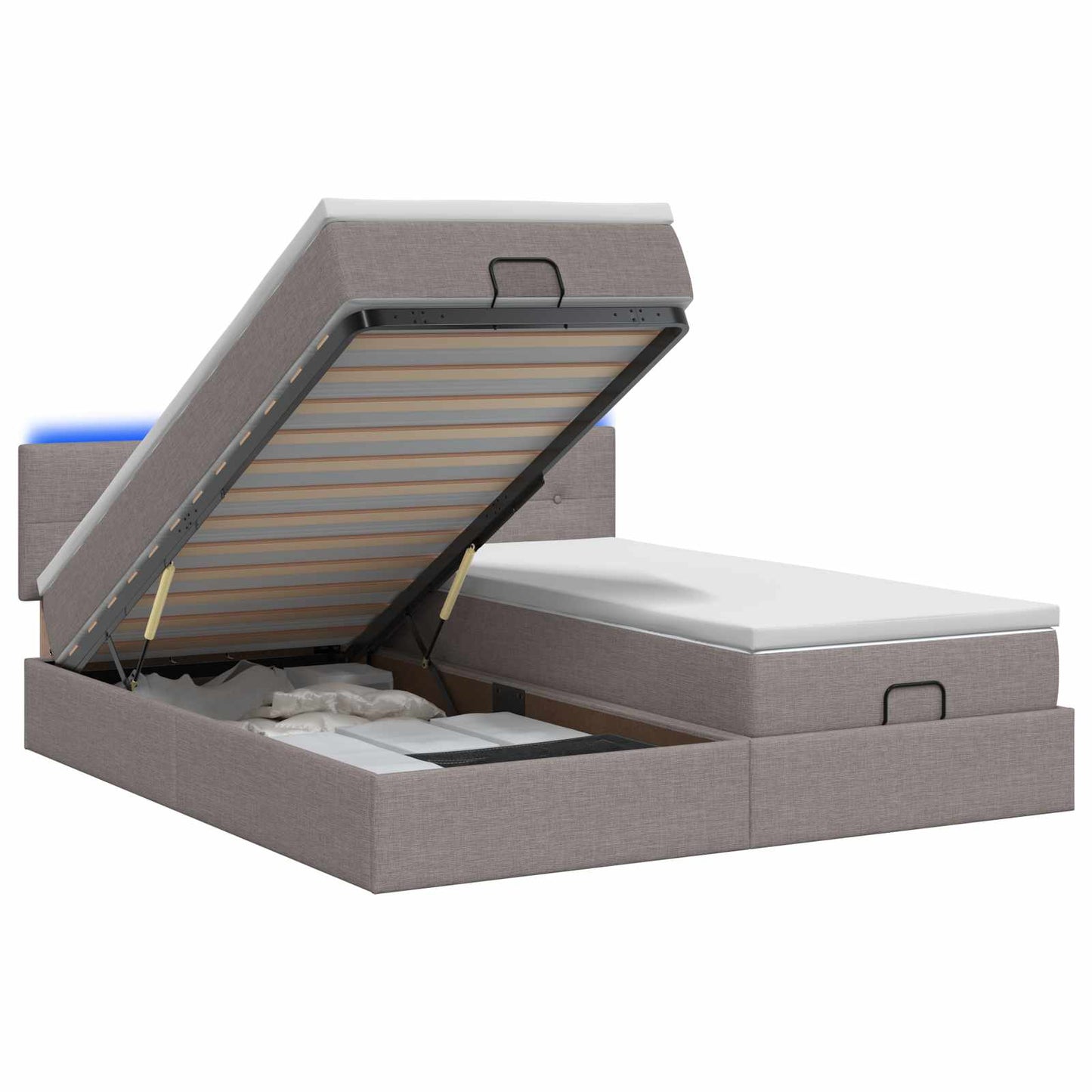 Ottoman-Bett mit Matratze und LED Taupe 180 x 200 cm Stoff
