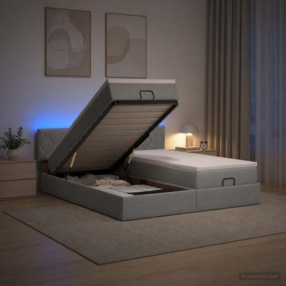 Ottoman-Bett mit Matratze und LED Hellgrau 180 x 200 cm Stoff