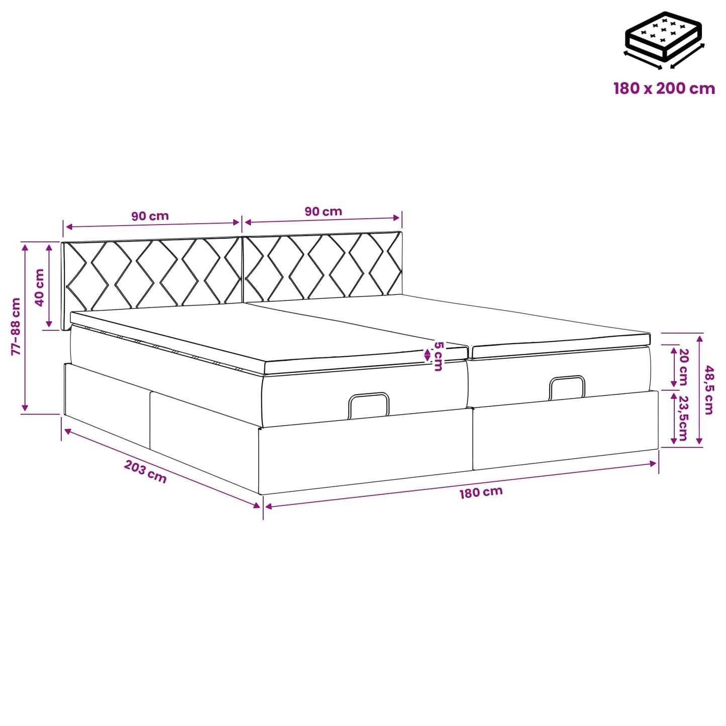 Ottoman-Bett mit Matratze und LED Hellgrau 180 x 200 cm Stoff