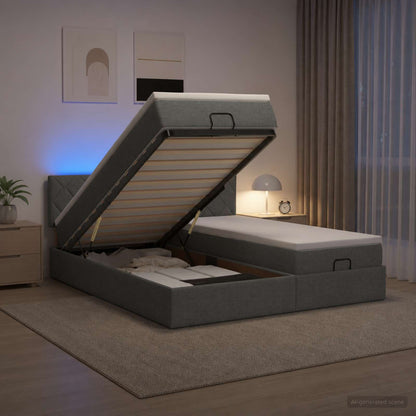 Ottoman-Bett mit Matratze und LED Dunkelgrau 200 x 200 cm Stoff
