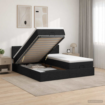 Ottoman-Bett mit Matratze und LED Schwarz 160 x 200 cm Stoff