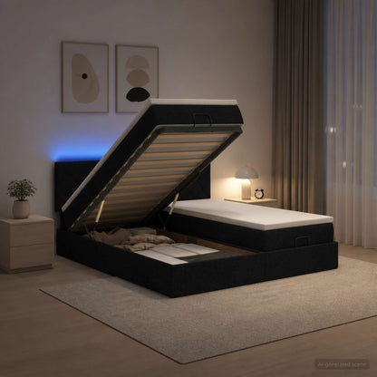 Ottoman-Bett mit Matratze und LED Schwarz 160 x 200 cm Stoff