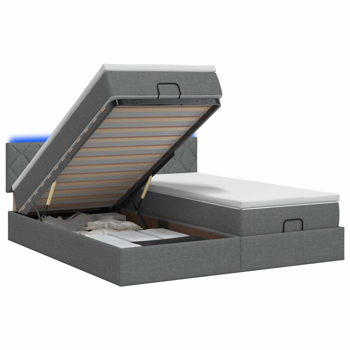 Ottoman-Bett mit Matratze und LED Dunkelgrau 200 x 200 cm Stoff
