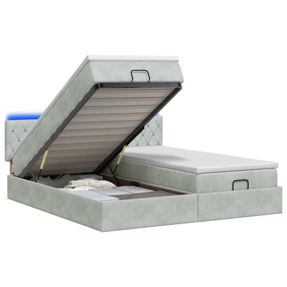 Ottoman-Bett mit Matratze und LED Hellgrau 160 x 200 cm Samt