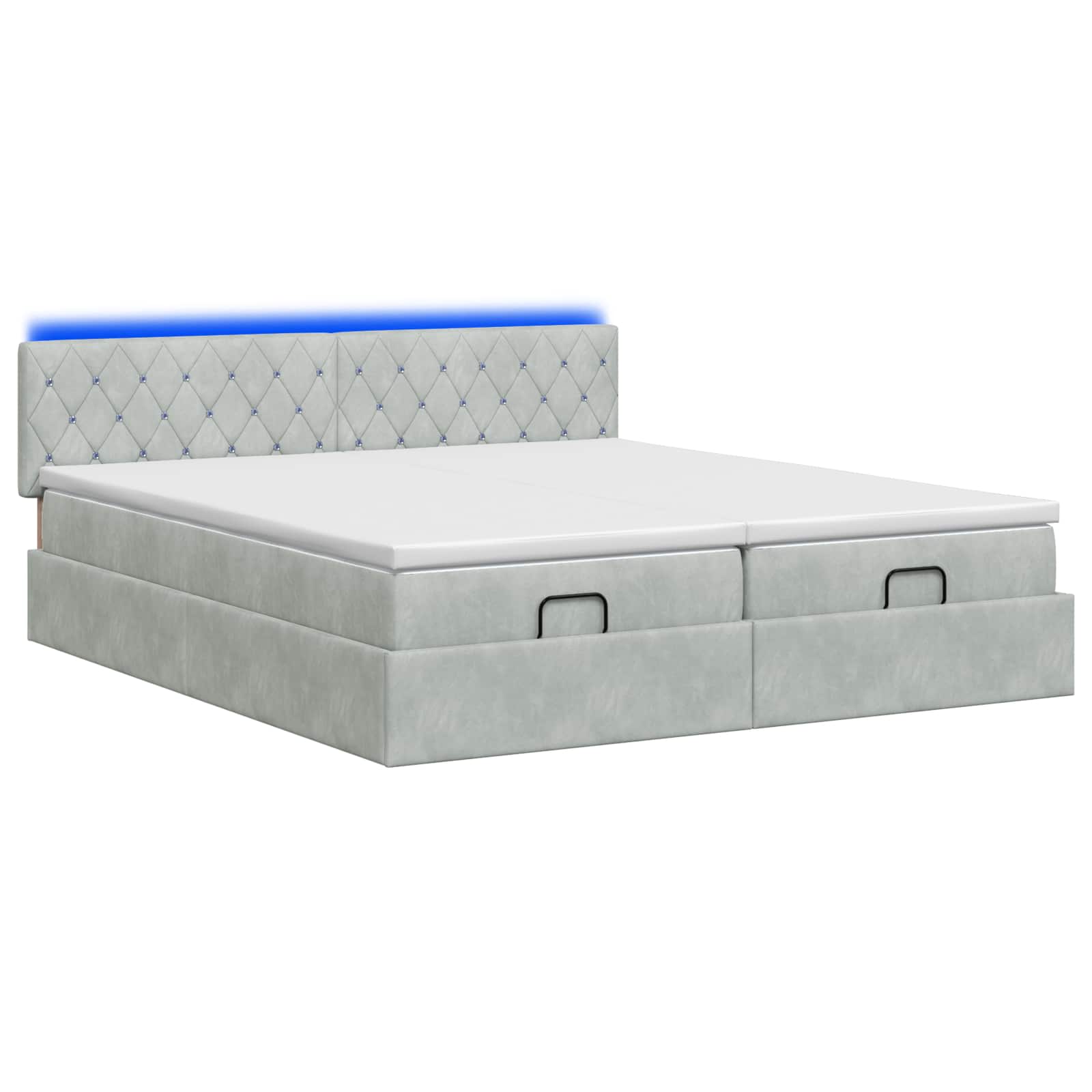 Ottoman-Bett mit Matratze und LED Hellgrau 180 x 200 cm Samt
