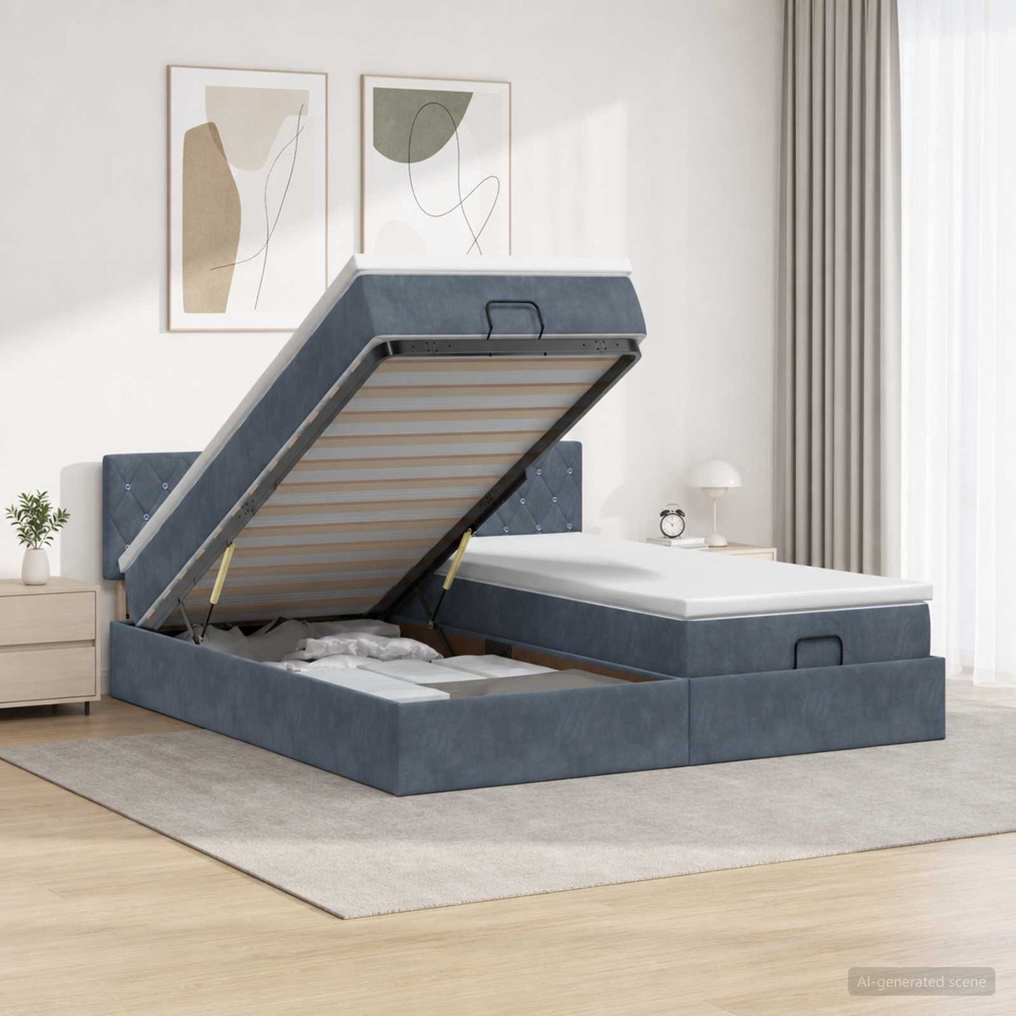 Ottoman Bett mit Matratze mit Kopfteil 2 pcs Dunkelgrau Samt