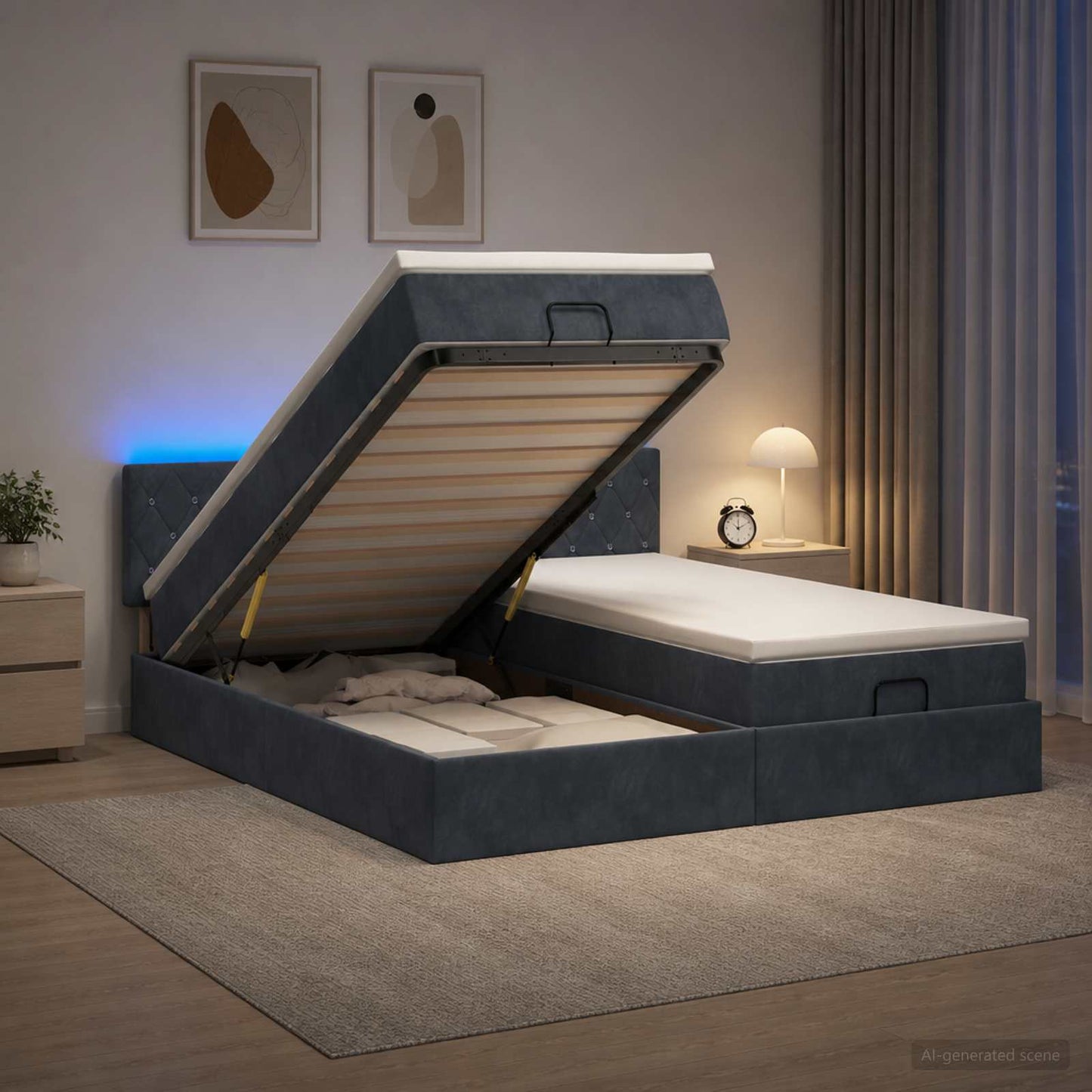 Ottoman-Bett mit Matratze und LED Dunkelgrau 180 x 200 cm Samt