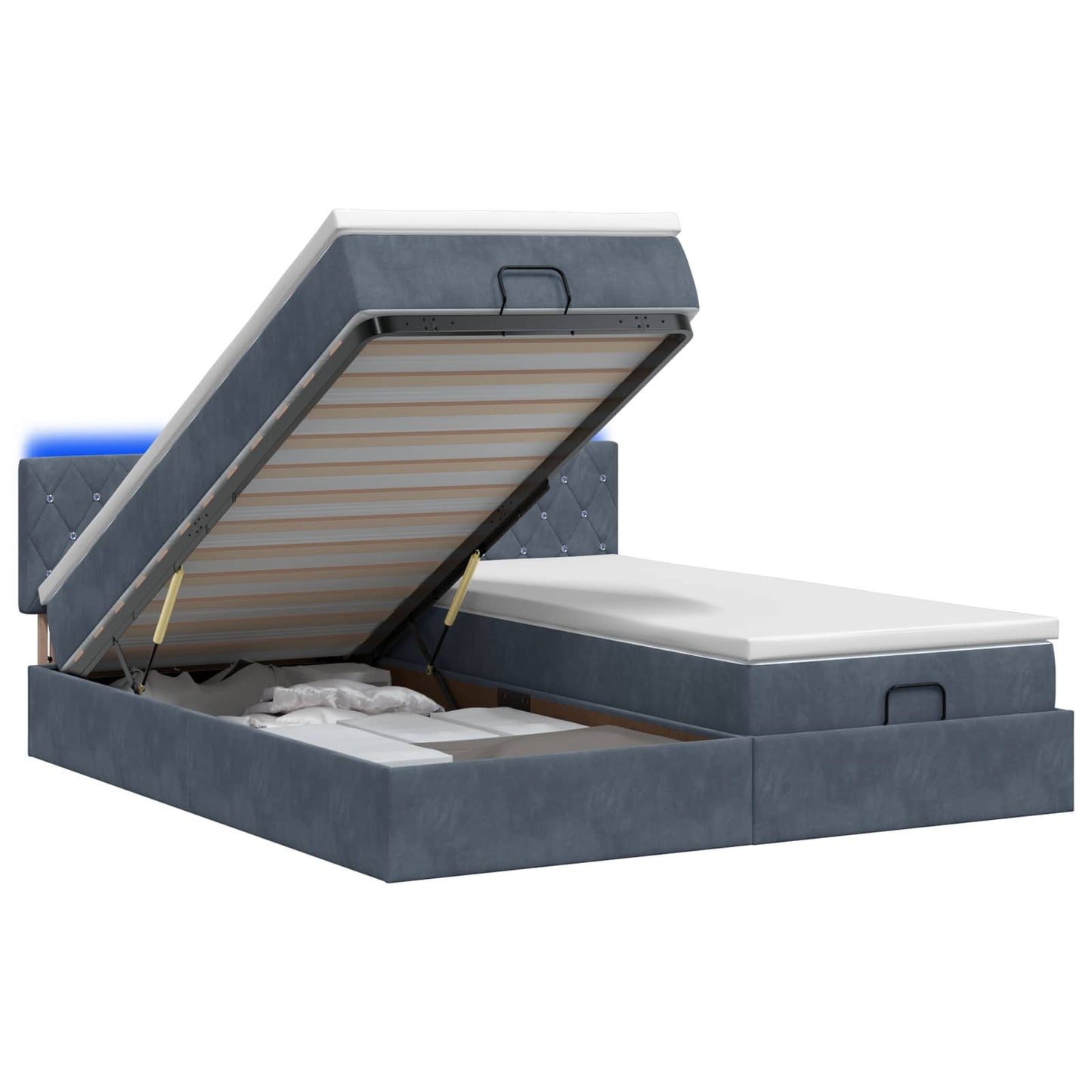 Ottoman-Bett mit Matratze und LED Dunkelgrau 180 x 200 cm Samt
