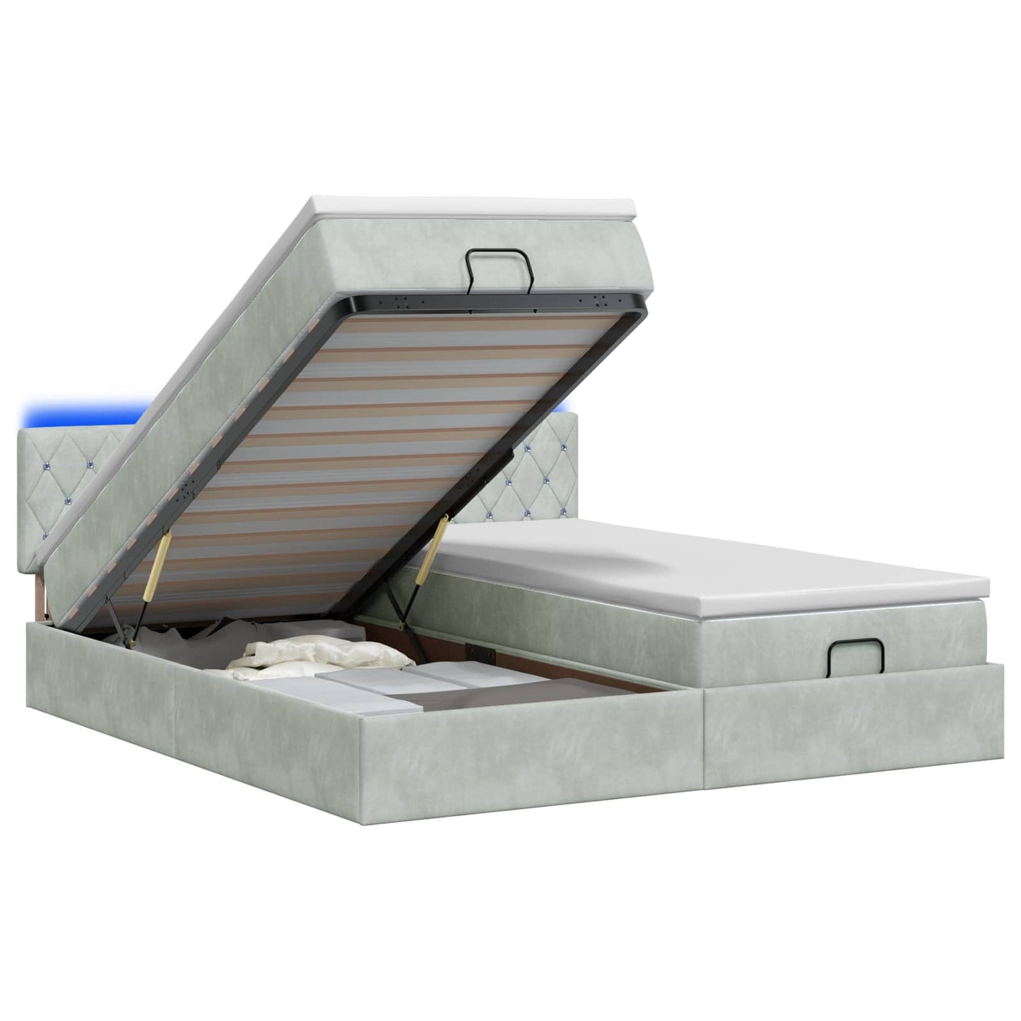 Ottoman-Bett mit Matratze und LED Hellgrau 200 x 200 cm Samt