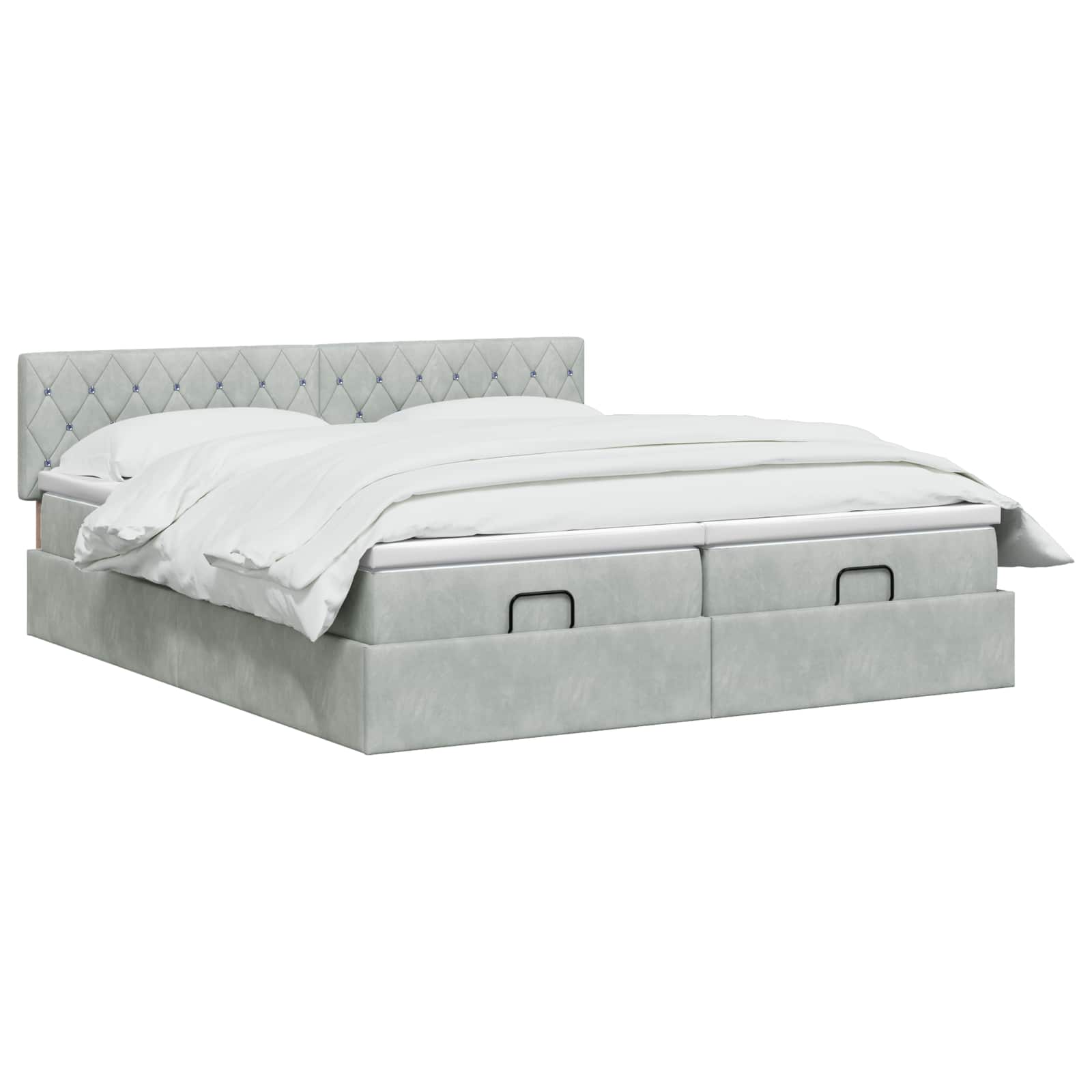Ottoman-Bett mit Matratze und LED Hellgrau 200 x 200 cm Samt