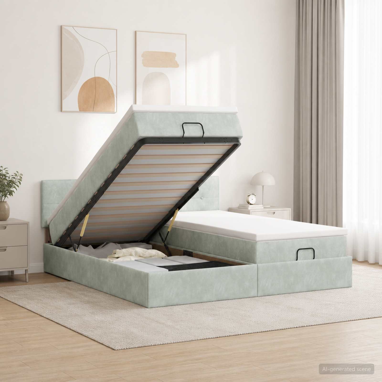 Ottoman Bett mit Matratze mit Kopfteil 2 Stk. Hellgrau Samt