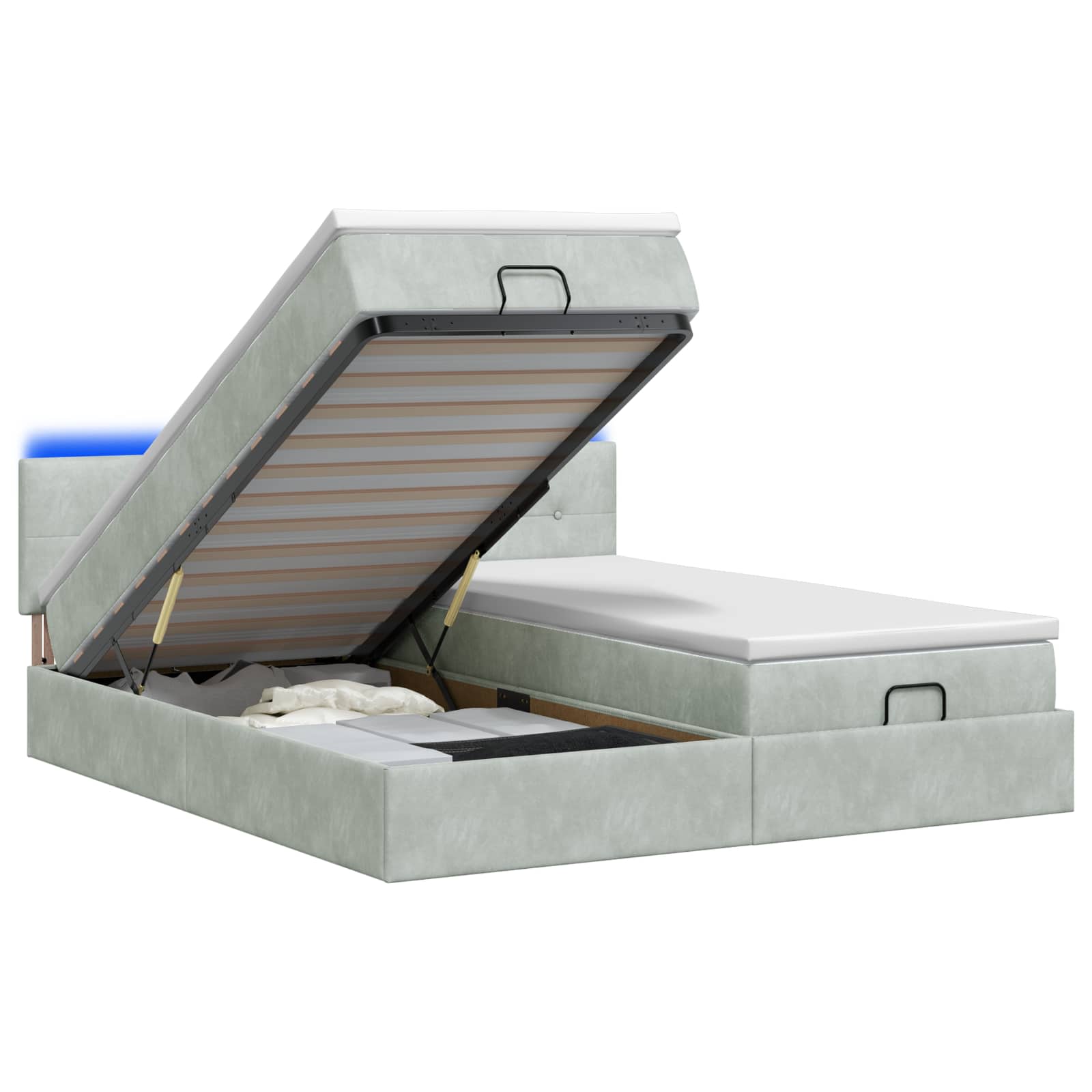 Ottoman-Bett mit Matratze und LED Hellgrau 180 x 200 cm Samt