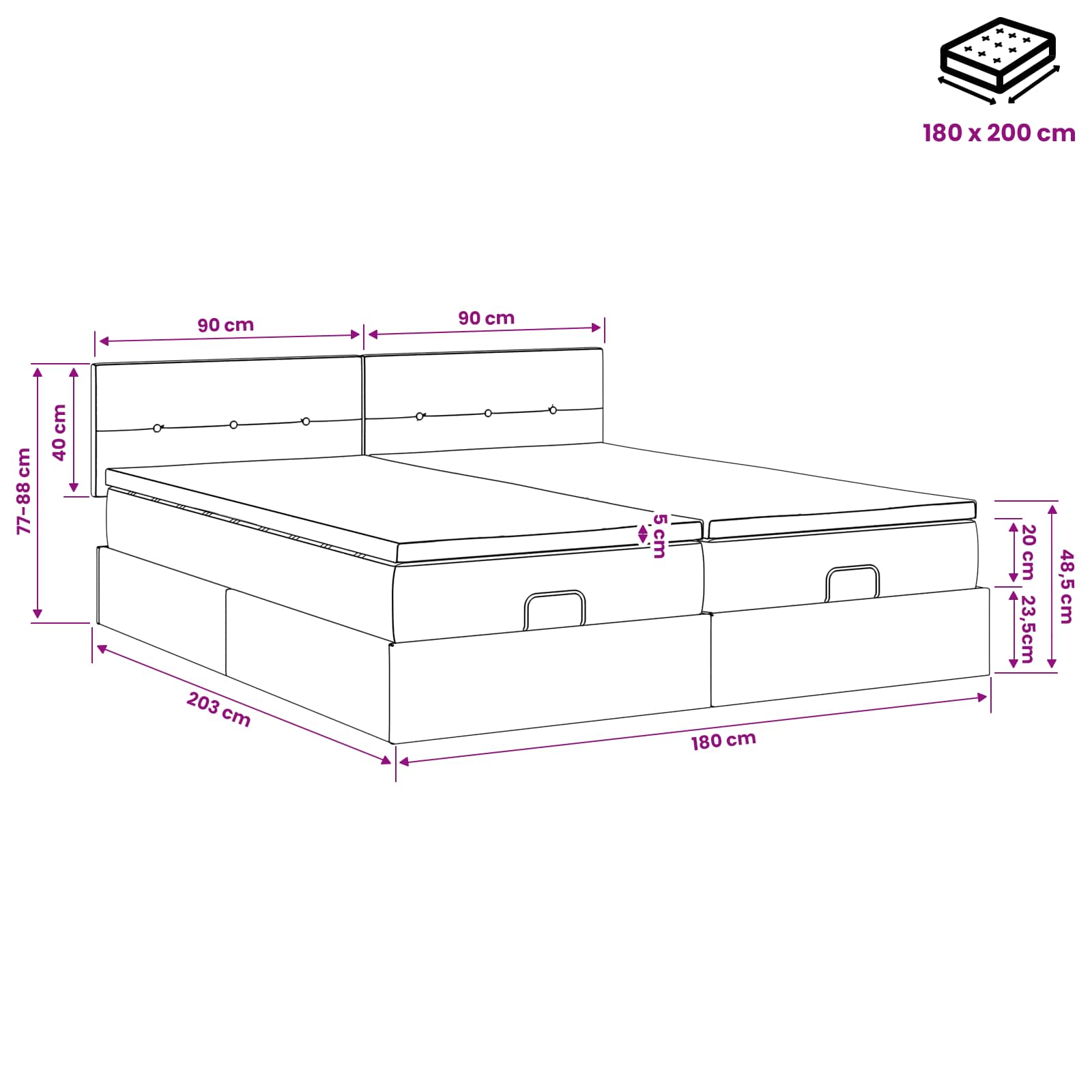 Ottoman-Bett mit Matratze und LED Hellgrau 180 x 200 cm Samt