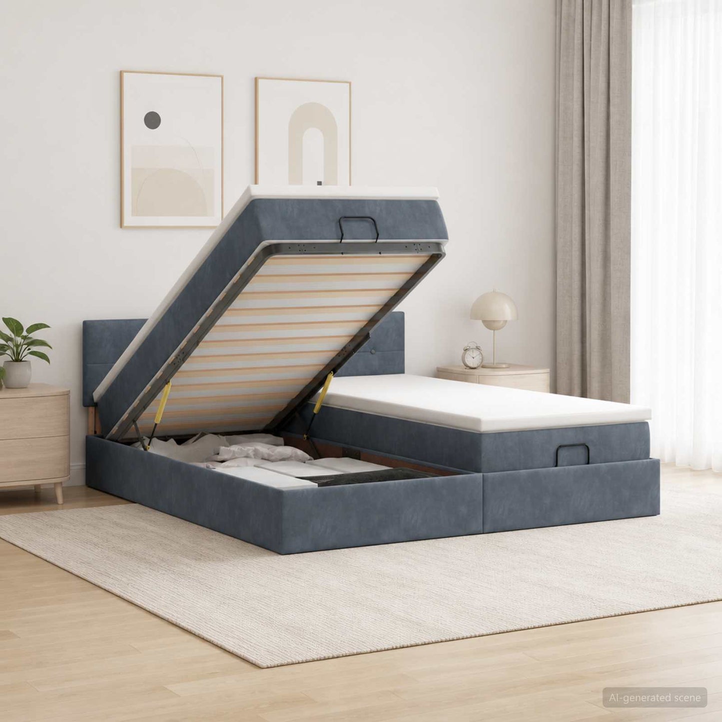Ottoman-Bett mit Matratze und LED Dunkelgrau 200 x 200 cm Samt