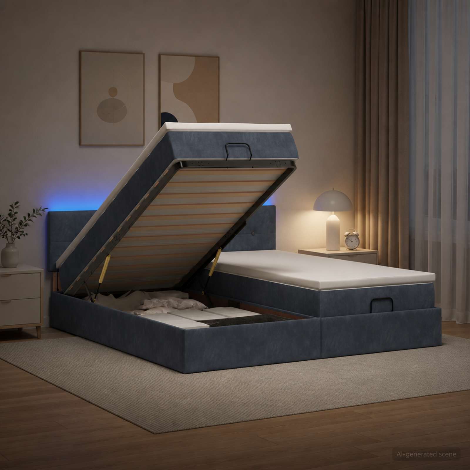 Ottoman-Bett mit Matratze und LED Dunkelgrau 200 x 200 cm Samt