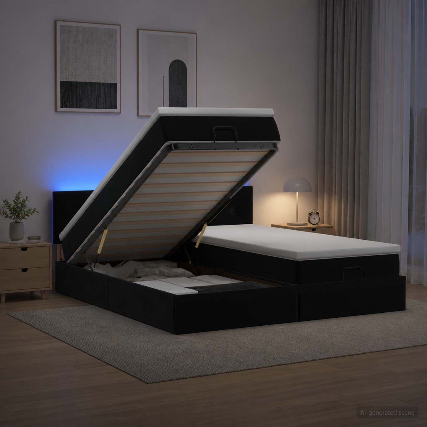 Ottoman-Bett mit Matratze und LED Schwarz 200 x 200 cm Samt