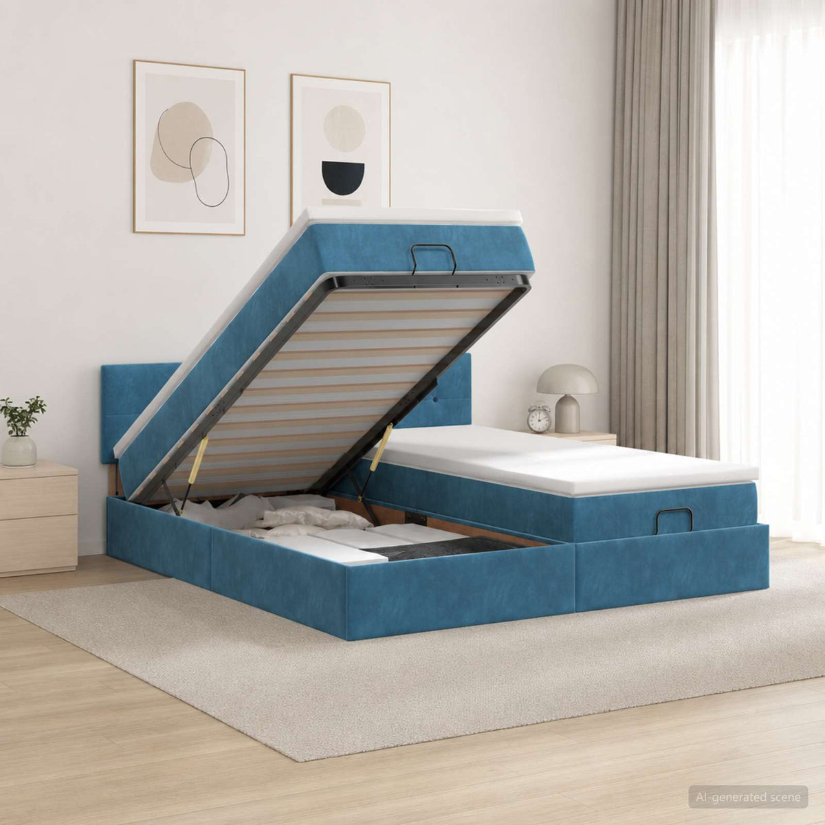Ottoman-Bett mit Matratze und LED Dunkelblau 180 x 200 cm Samt
