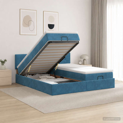 Ottoman-Bett mit Matratze und LED Dunkelblau 200 x 200 cm Samt