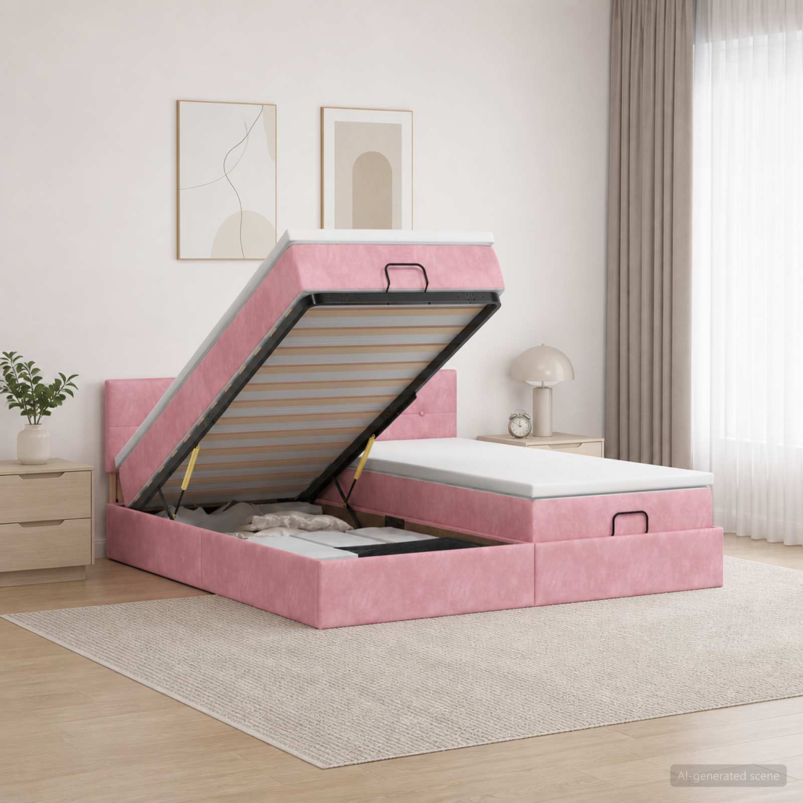 Ottoman Bett mit Matratze mit Kopfteil 2 Stk. Rosa Samt