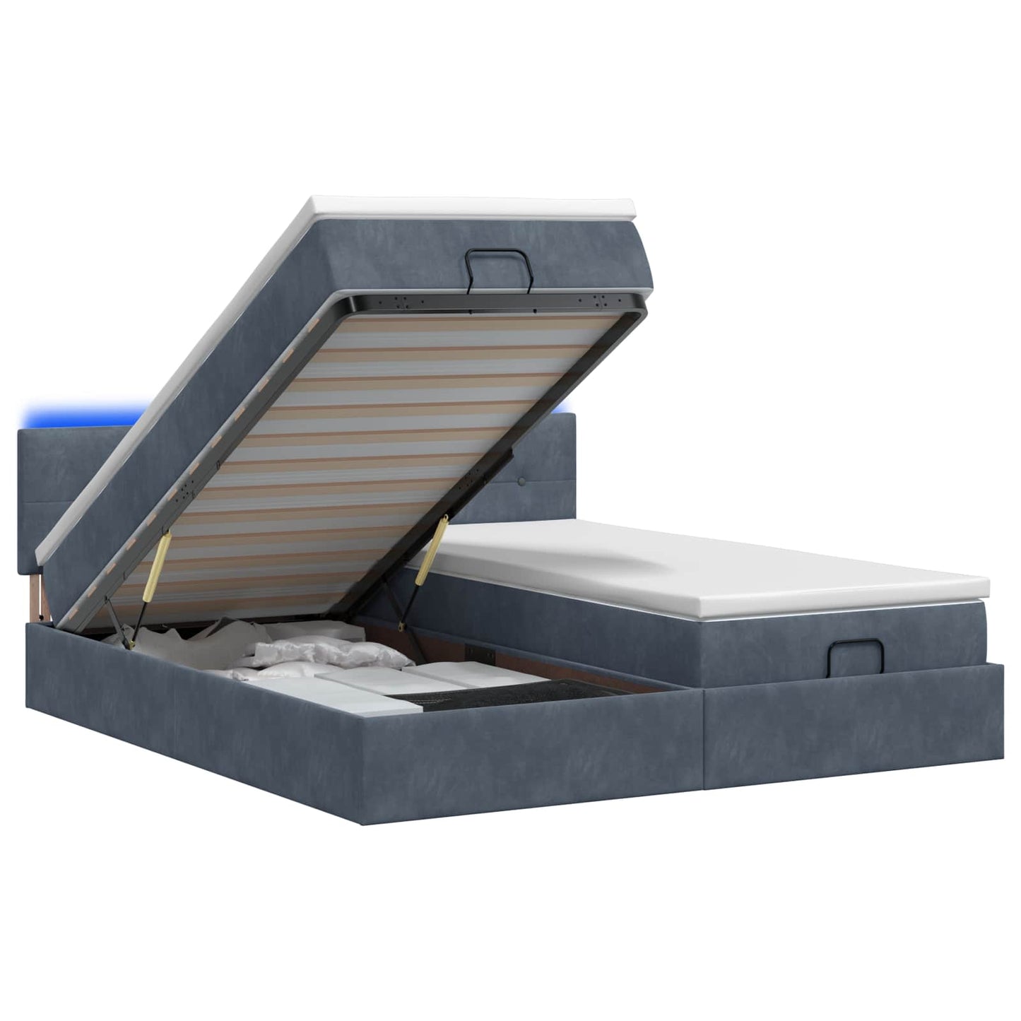 Ottoman-Bett mit Matratze und LED Dunkelgrau 200 x 200 cm Samt