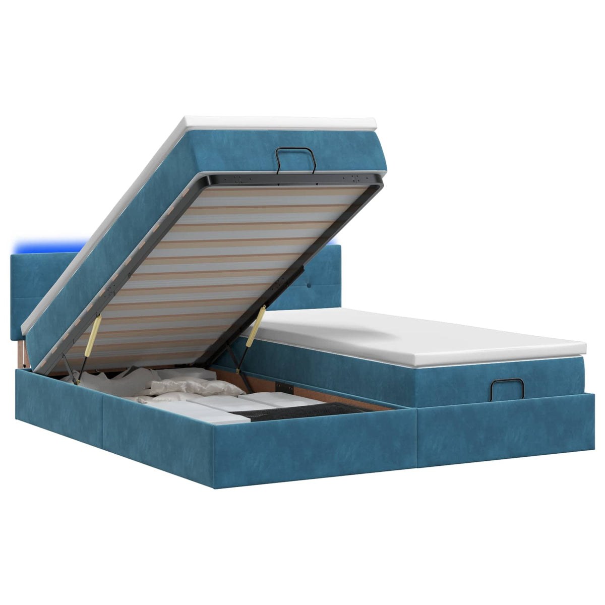 Ottoman-Bett mit Matratze und LED Dunkelblau 200 x 200 cm Samt