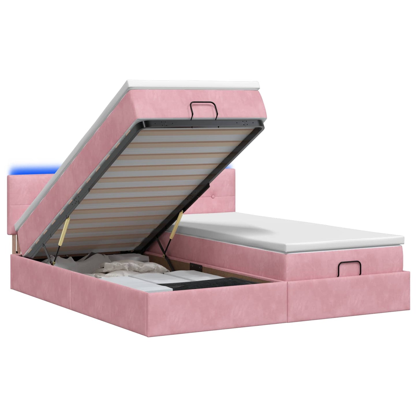 Ottoman-Bett mit Matratze und LED Rosa 200 x 200 cm Samt