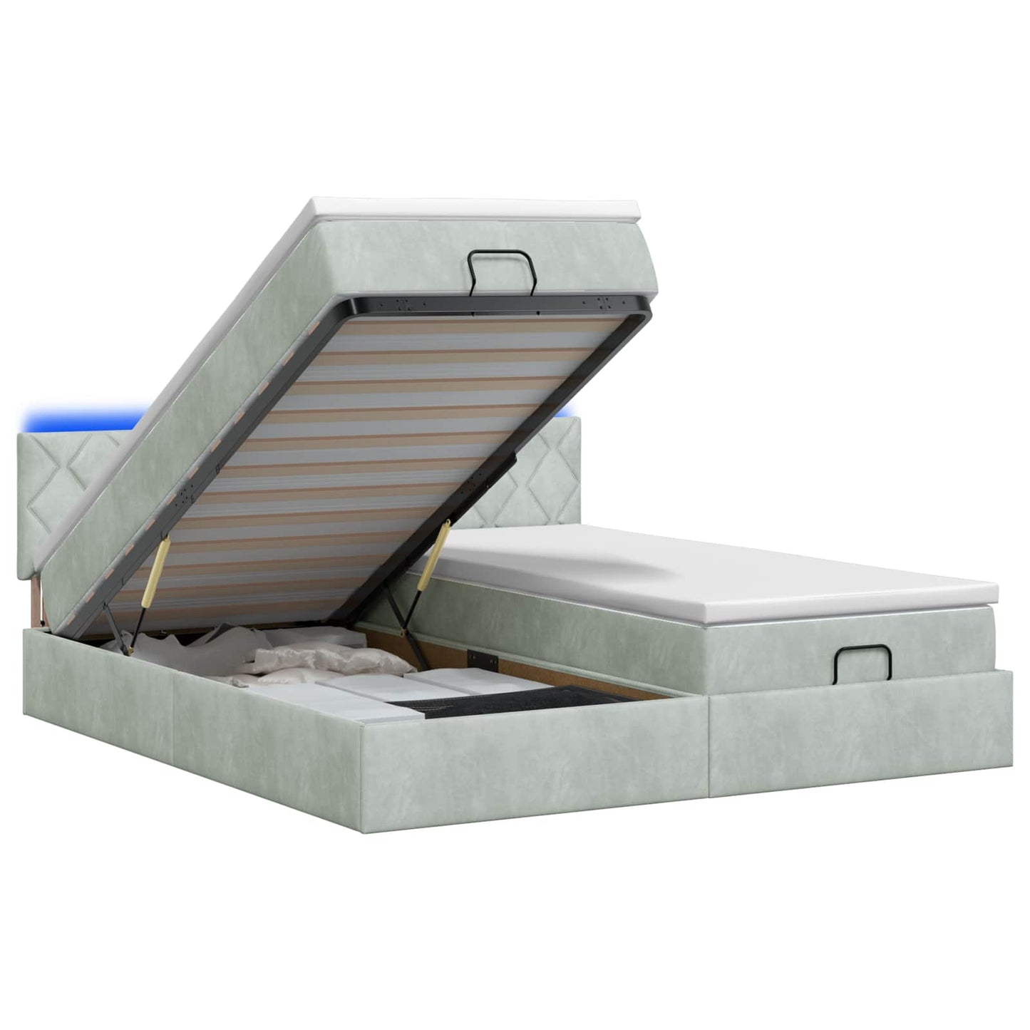 Ottoman-Bett mit Matratze und LED Hellgrau 160 x 200 cm Samt
