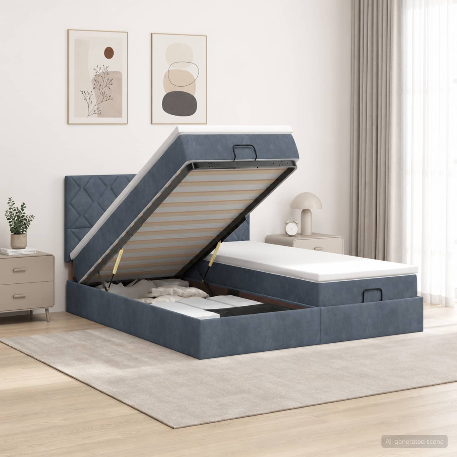 Ottoman Bett mit Matratze mit Kopfteil 2 Stk. Dunkelgrau Samt