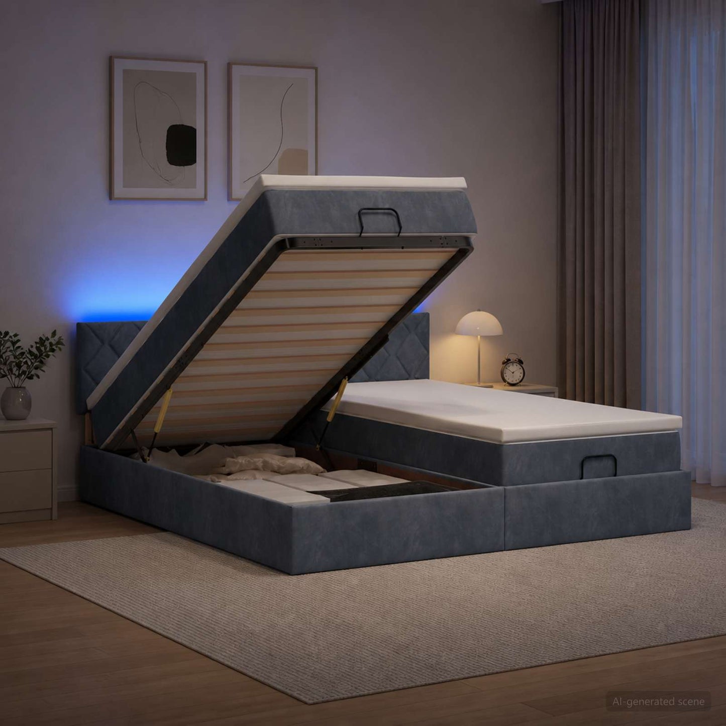 Ottoman-Bett mit Matratze und LED Dunkelgrau 180 x 200 cm Samt
